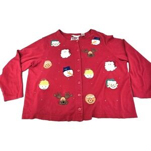 90s VTG Bechamel II Sweater Womens 2X Red Christmas Cardigan‎ Embroidered